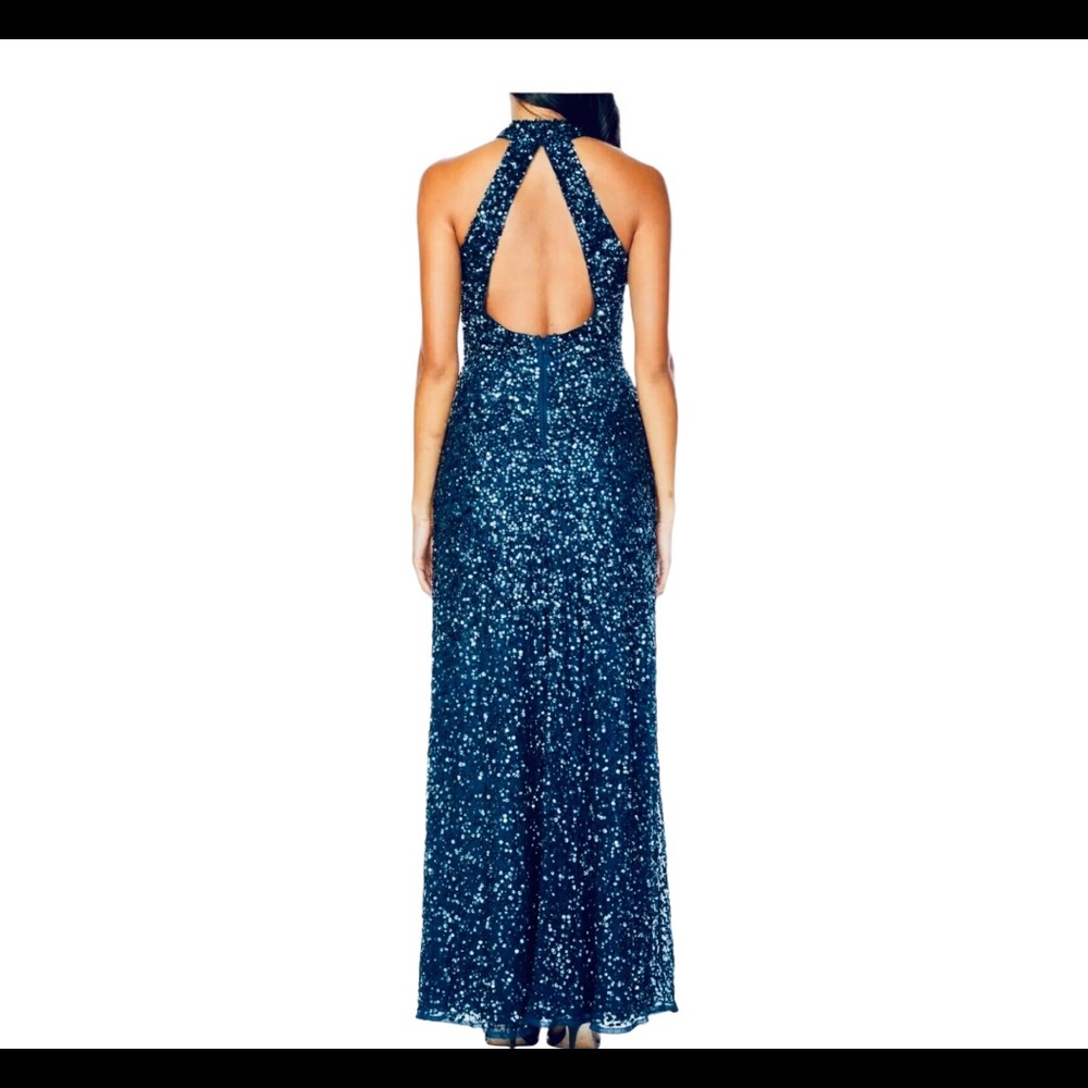 Lace & Beads Blue Sequin Long Prom Gown 2